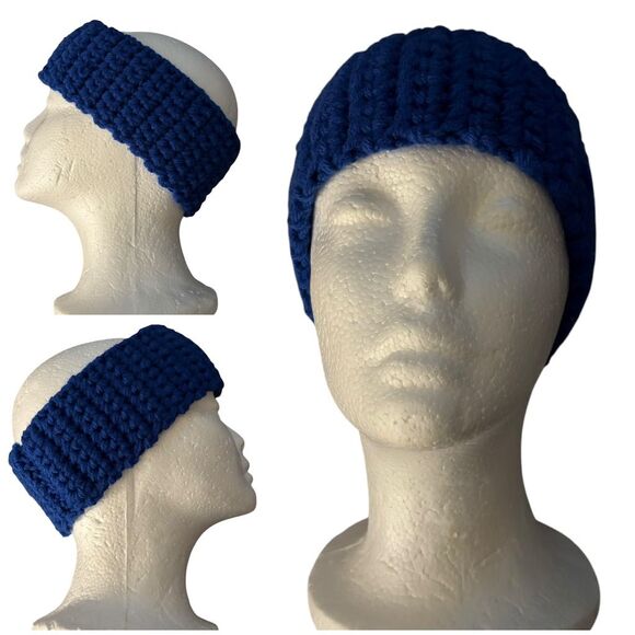Handmade Women's Cobalt Blue Thick Winter Headband Ear Warmer - Picture 1 of 8